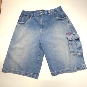 Vintage FUBU The Collection Denim Cargo Shorts – Size 38 –‎ Light Wash Y2K